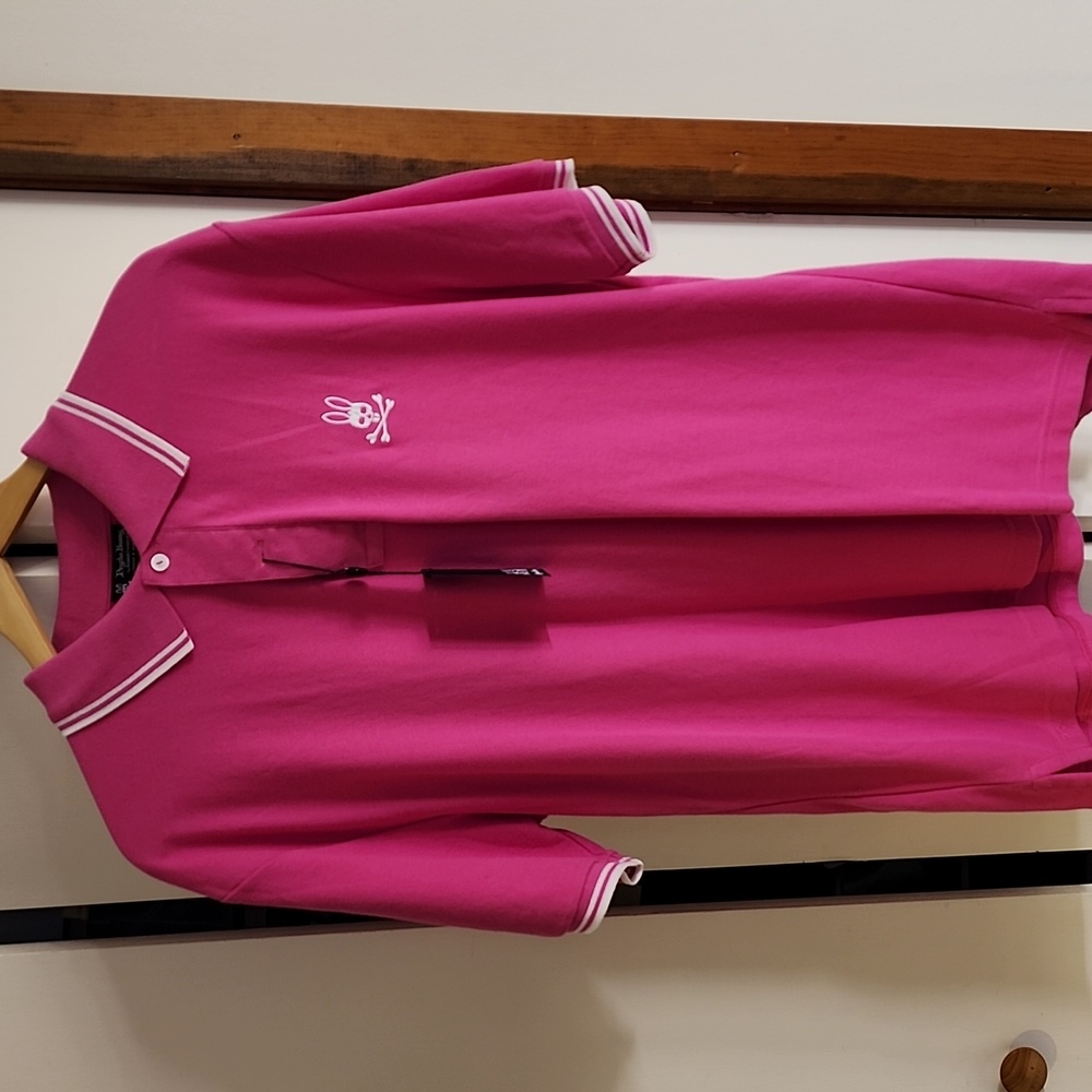 Psycho Bunny Pink Polo Shirt with Contrasting Trim size 7 UK/size XL US